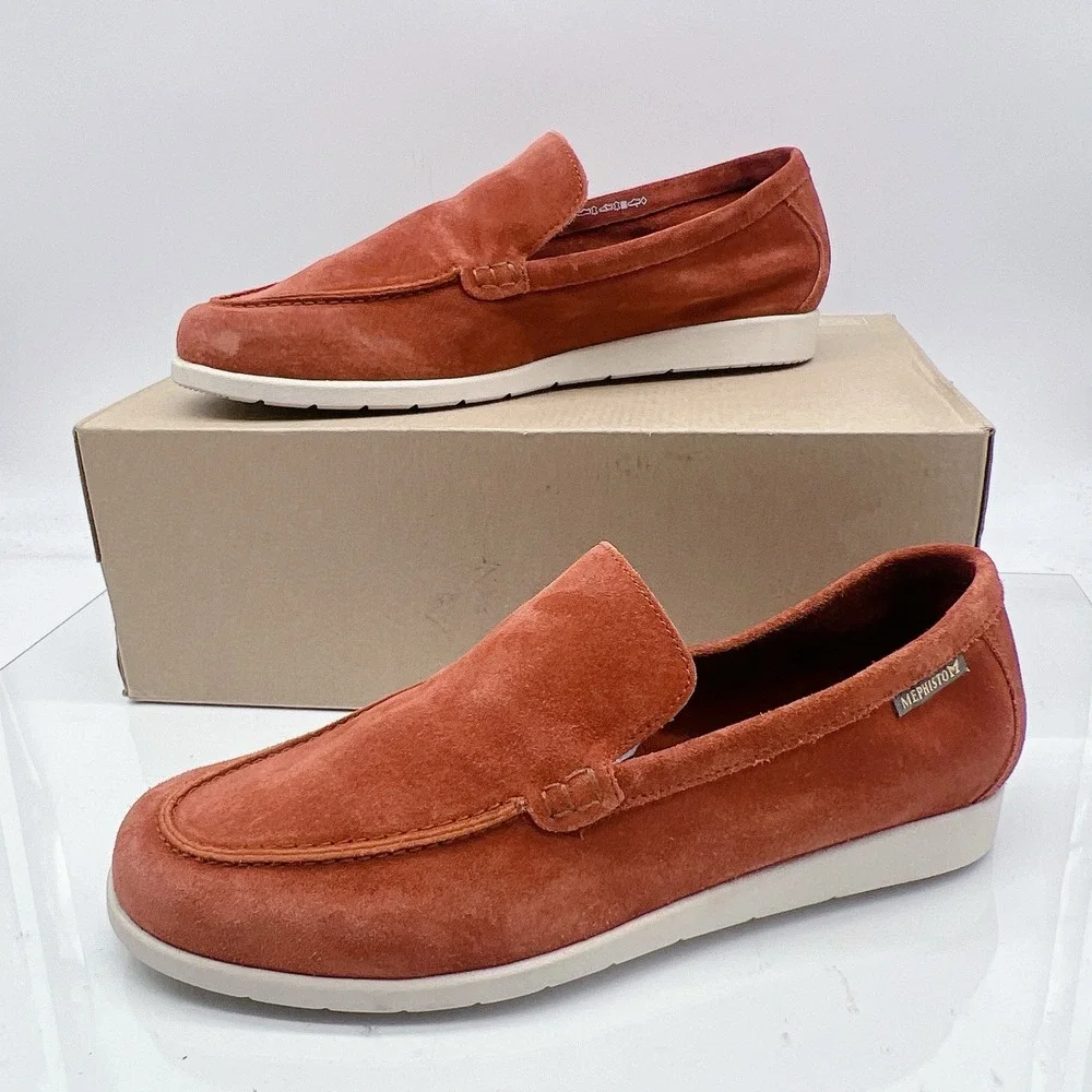 Mephisto Valner Men's Slip On Loafers Fashion Sneakers Rust Velours Red US 8.5